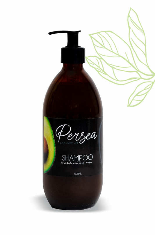Persea Avo Shampoo. Grapefruit and Ginger Scented. Phosphate and Paraben free. All natural. Best Shampoo ever.